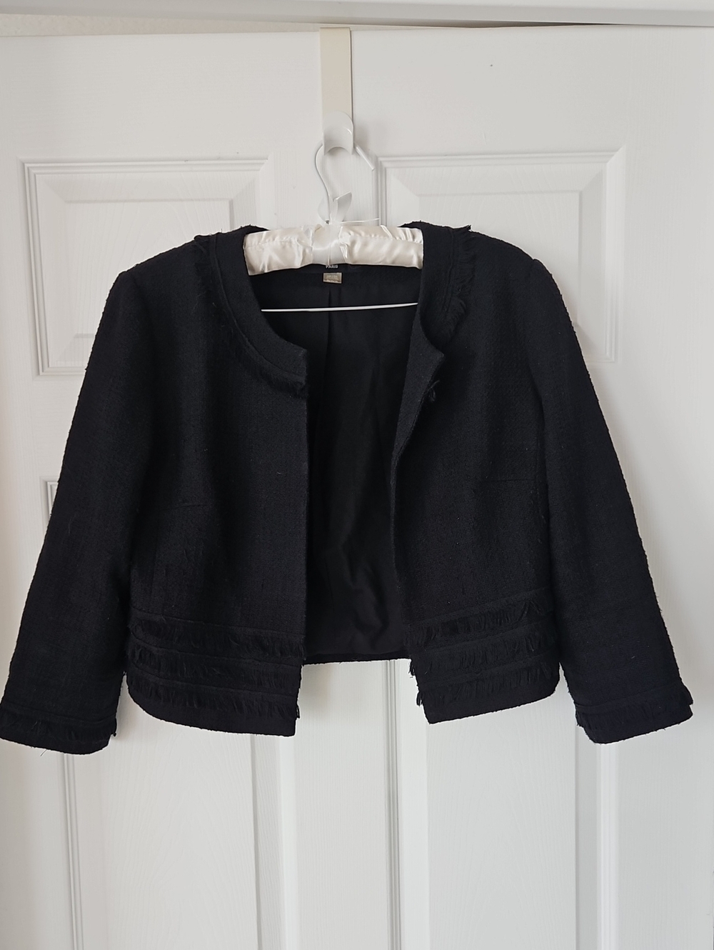 Karl Lagerfeld Black Cropped Cotton Blend Bouclé Blazer